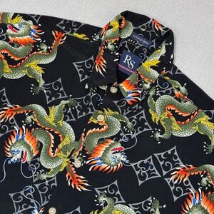 Vintage Y2K Ringo Sport Dragon All Over Print Shirt Black Medium Disturbed